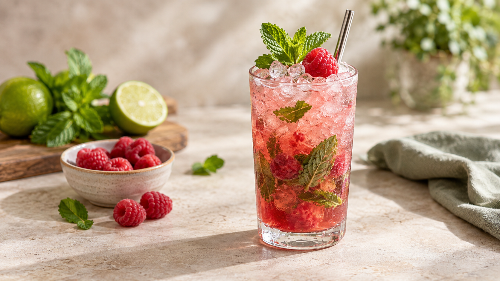 Cách pha chế Raspberry Mojito cocktail