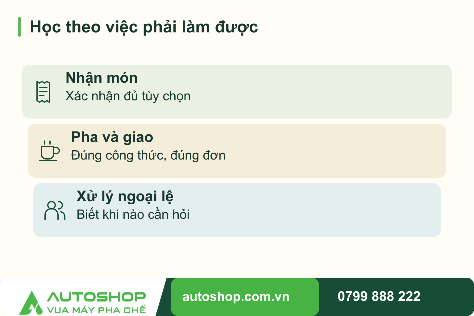 Đào tạo nhân viên quán cafe mới: Học đúng việc, thực hành trước khi đứng ca