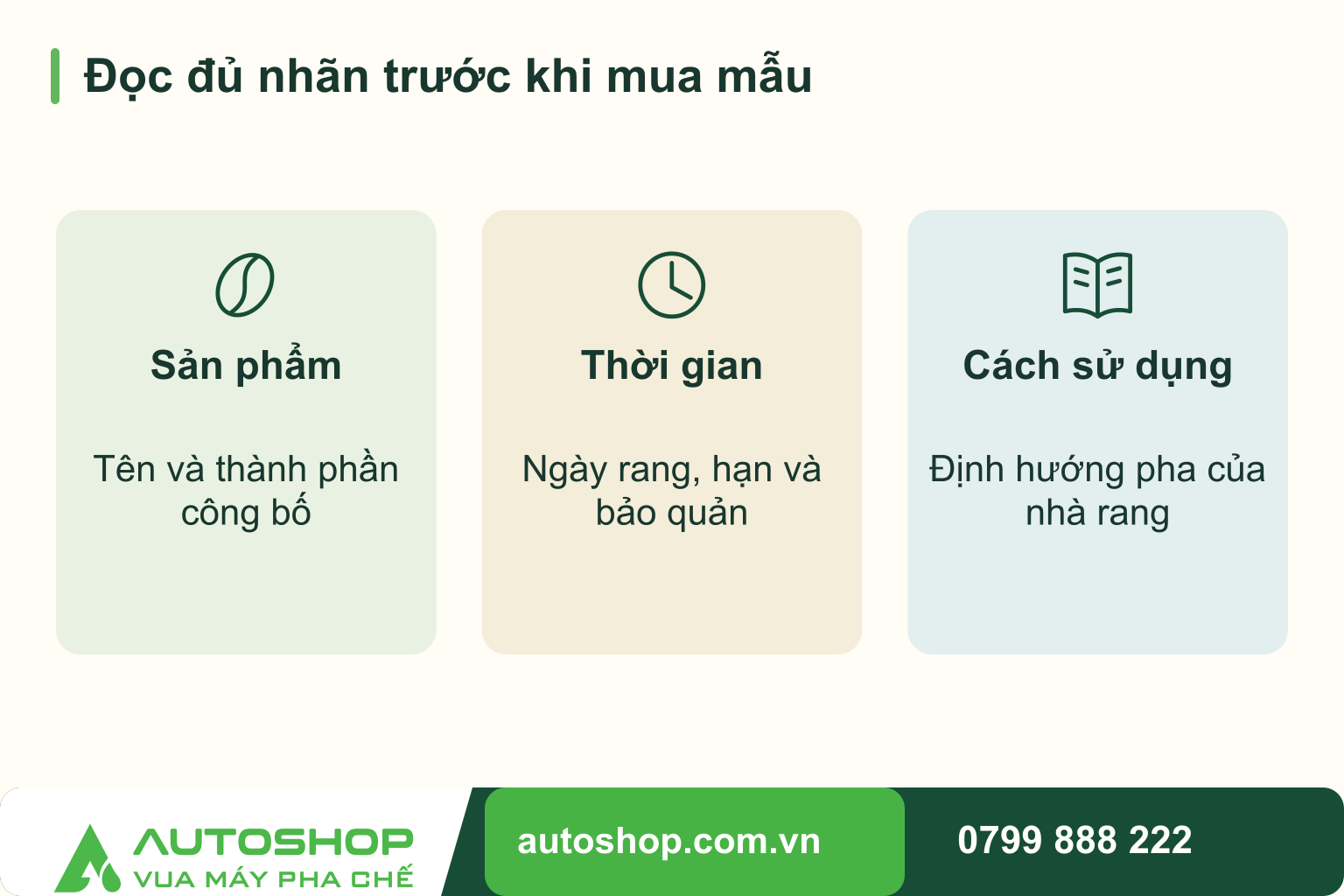 Sơ đồ đọc đủ nhãn trước khi mua mẫu, tổng hợp các tiêu chí: sản phẩm, thời gian, cách sử dụng.