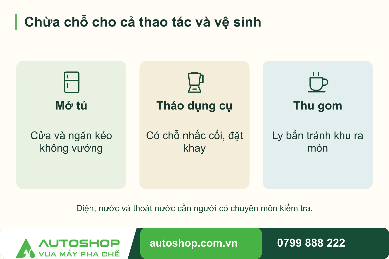 Sơ đồ minh họa: chừa chỗ cho cả thao tác và vệ sinh